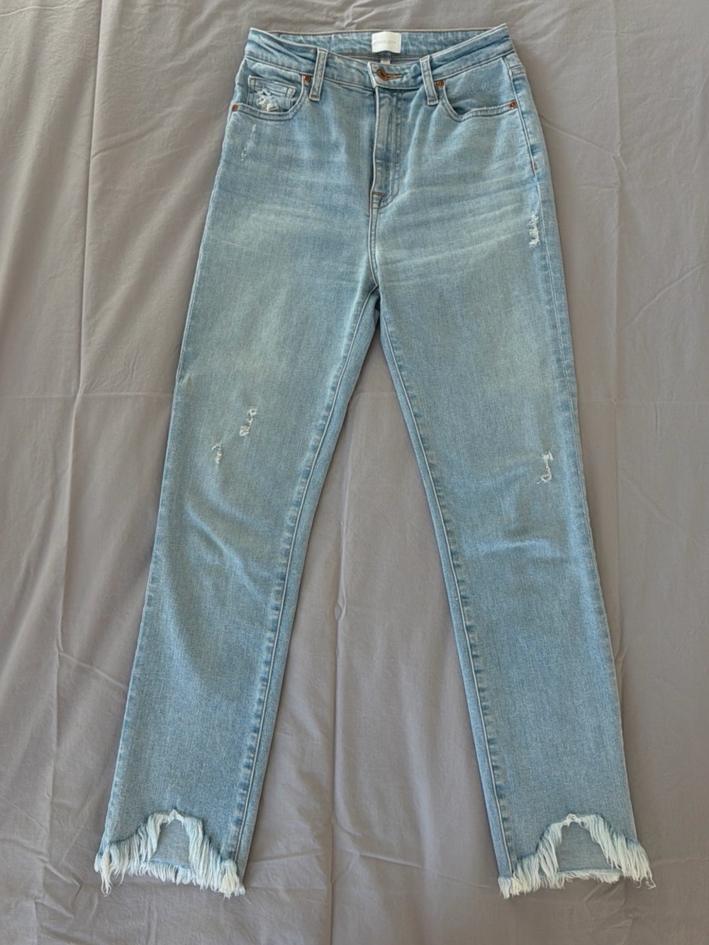 Jonathan Simkhai Light Blue High-Rise Cropped Distressed Jeans